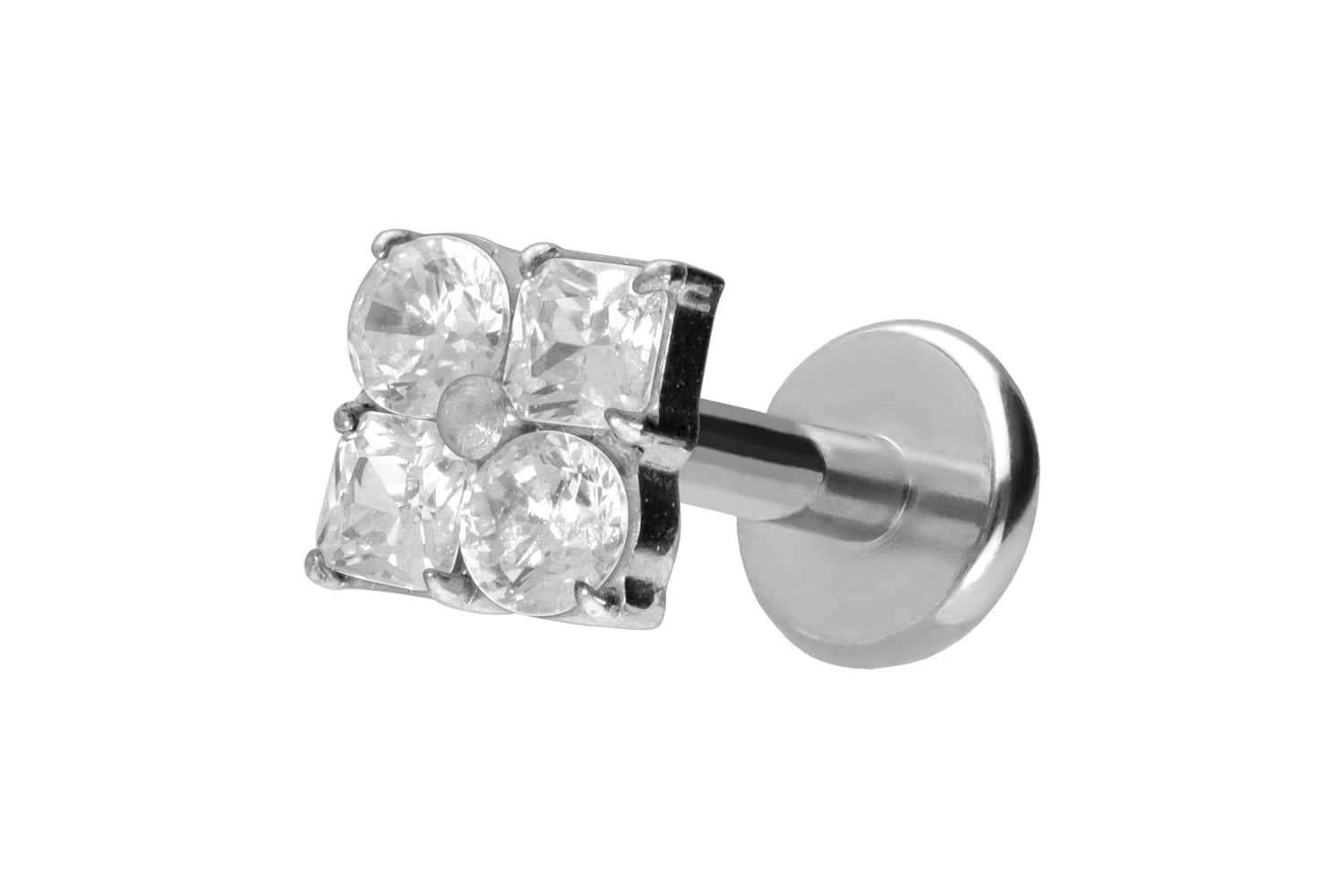 Titan Labret Piercing mit Push Fit KRISTALLBLUME